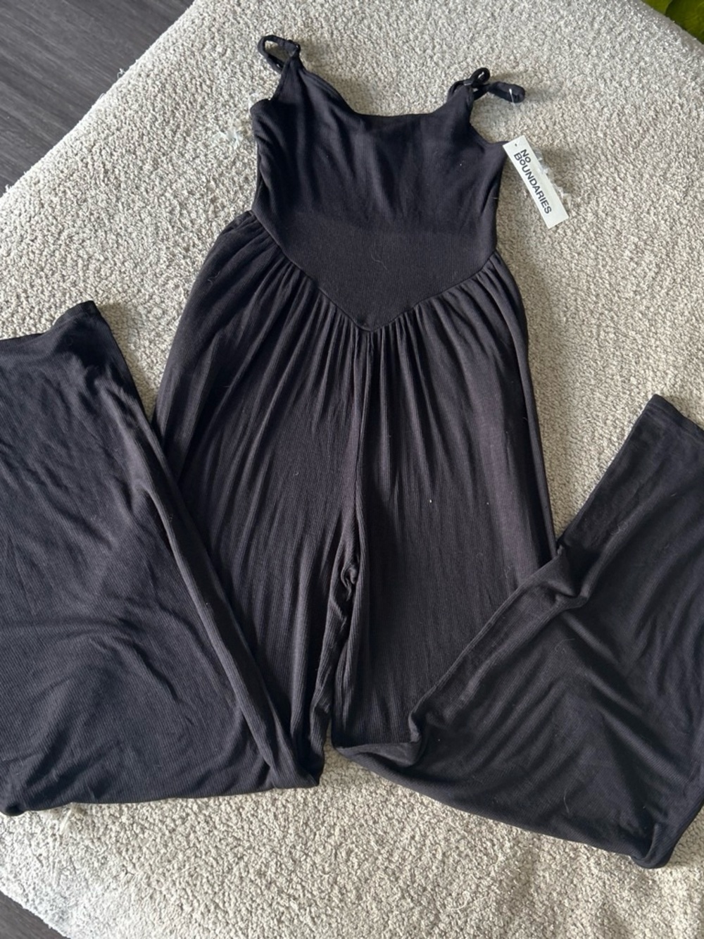 No Boundaries Black Wide-Leg Tie-Strap Jumpsuit